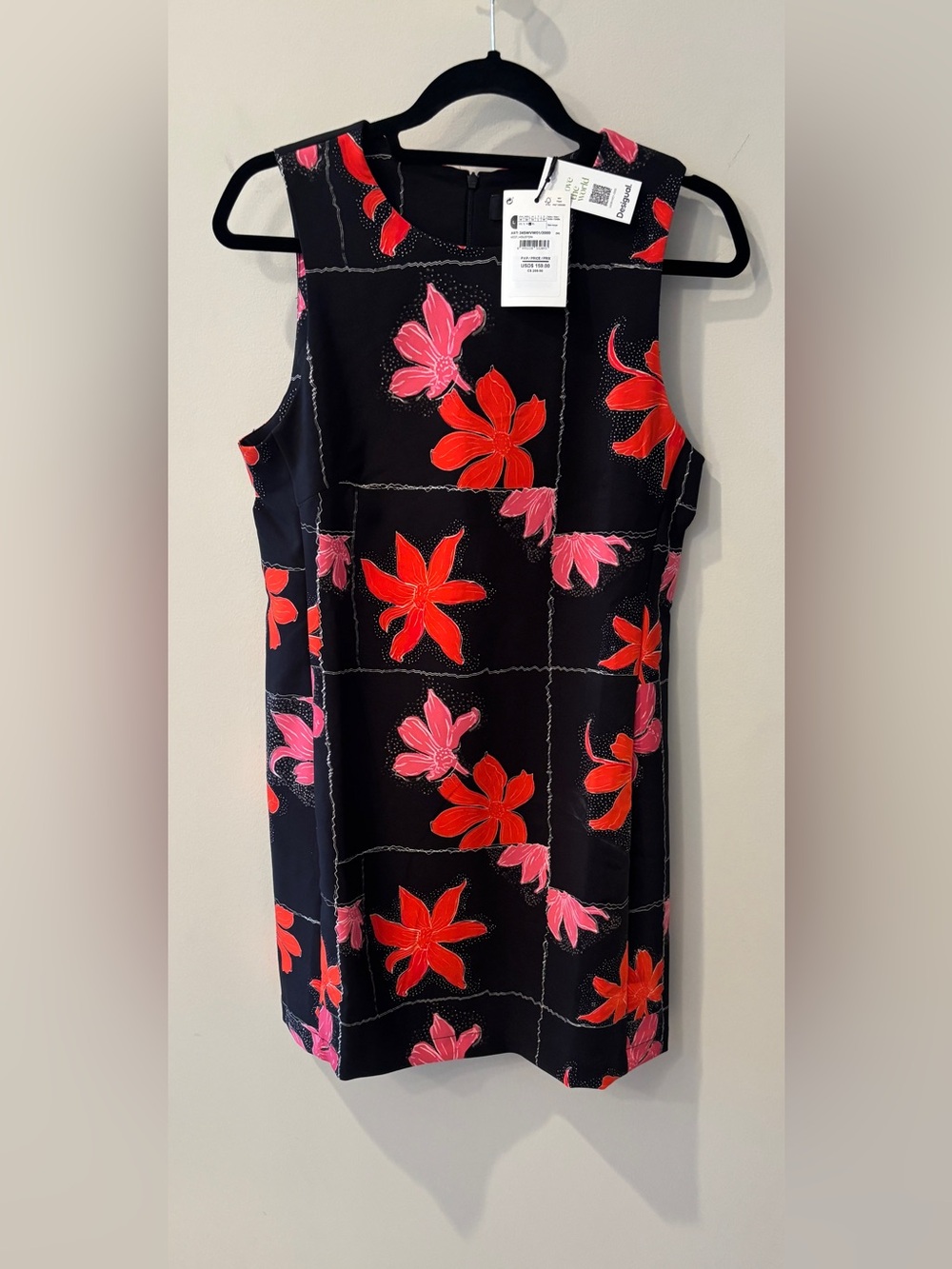 Desigual Vest Houston Floral Mini Dress in Black & Red Size Medium NWT